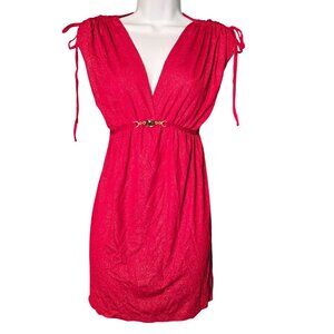 Honey Pot USA Y2K  Women's L Babydoll Red Shimmer Dress Tunic Gold Accent Drawst